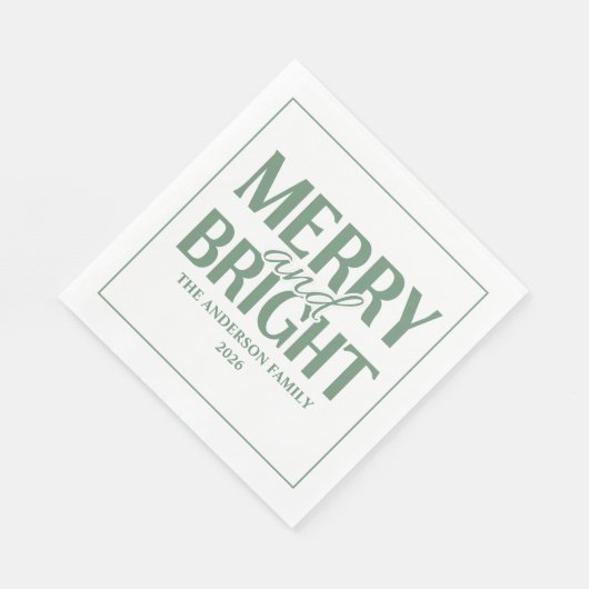 Merry And Bright Christmas Holiday Green Serviette (Ecke)