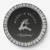 Merry and Bright Christmas Stag Schwarz-weiß Karie Pappteller (Vorderseite)