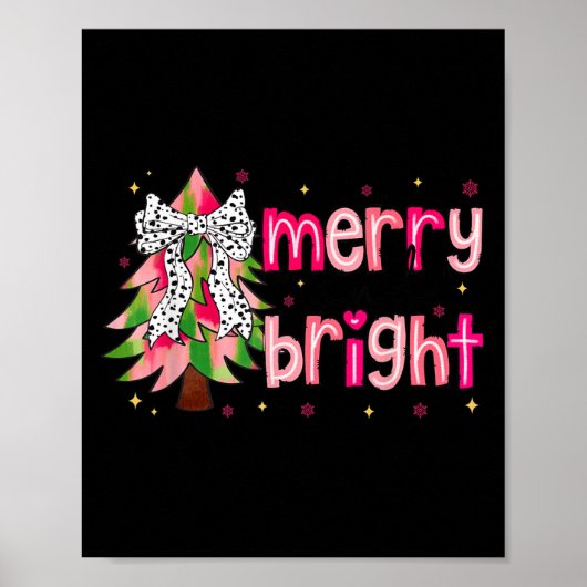 Merry And Bright Christmas Tree Nk Coquette Bow Wo Poster (Vorne)