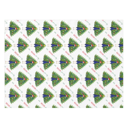 Merry and Bright Christmas Tree Peacock Pattern Tischdecke (Vorderseite (Horizontal))