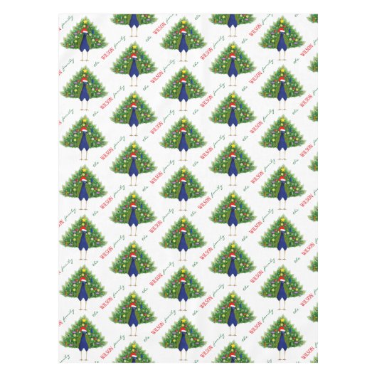 Merry and Bright Christmas Tree Peacock Pattern Tischdecke (Vorderseite)