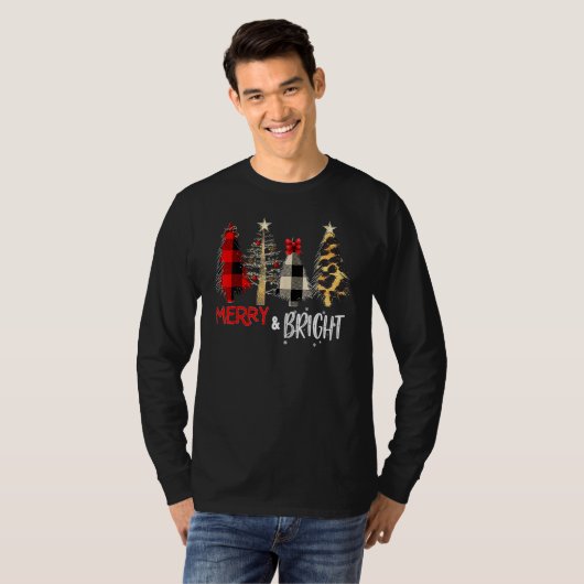 Merry And Bright Christmas Wild Leopard Plaid Tree T-Shirt (Vorne ganz)