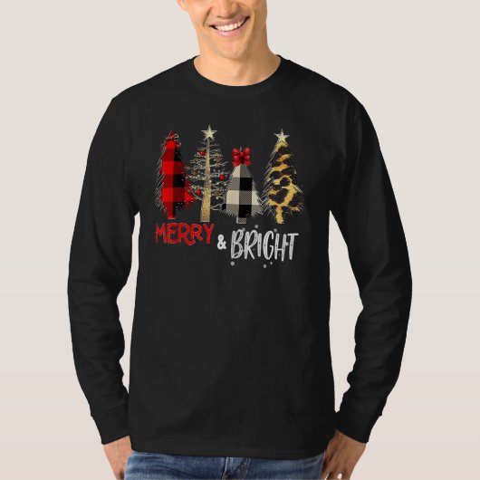 Merry And Bright Christmas Wild Leopard Plaid Tree T-Shirt (Vorderseite)