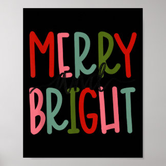Merry And Bright Christmas Women Girls Kids Toddle Poster