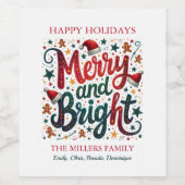 Merry and bright, colorful, festive retro text weinetikett (Einzelnes Label)