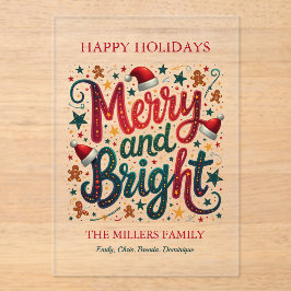 Merry and Bright Colorful Festive Retro Typography Acryleinladungen