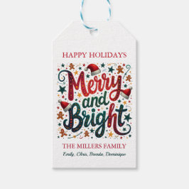 Merry and Bright Colorful Festive Retro Typography Geschenkanhänger
