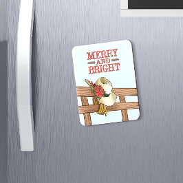 Merry And Bright Cowboy Hat with Flowers Christmas Magnet