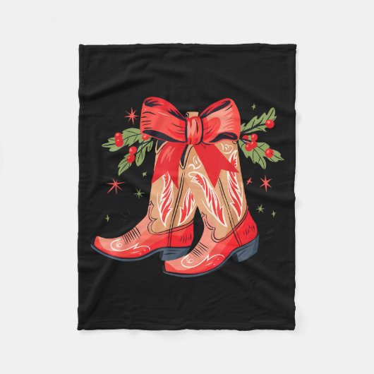 Merry And Bright Cowgirl Boot Christmas Western Co Fleecedecke (Vorderseite)
