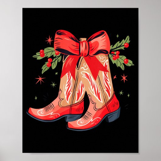 Merry And Bright Cowgirl Boot Christmas Western Co Poster (Vorne)