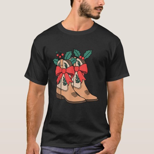 Merry and Bright Cowgirl Boot Christmas Western Co T-Shirt (Vorderseite)