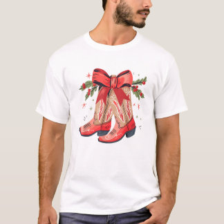 Merry and Bright Cowgirl Boot Christmas Western Co T-Shirt