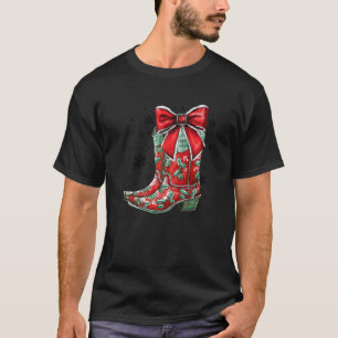Merry and Bright Cowgirl Boot Christmas Western Co T-Shirt
