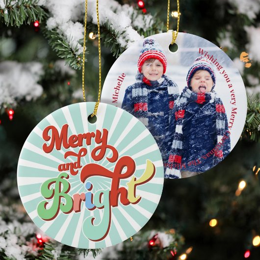 Merry and Bright Custom Foto Weihnachten Keramik Ornament
