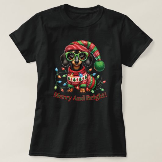 Merry and Bright Dackel T-Shirt (Design vorne)