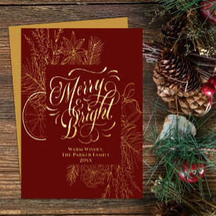Merry and Bright Elegante Citrus Pine Bough Gold Folien Feiertagskarte