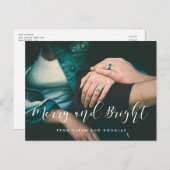 Merry and Bright Elegantes Foto Postkarte (Vorne/Hinten)