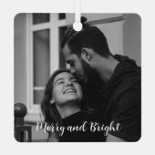 Merry and Bright elegantes Paar Foto Stiltext Ornament Aus Metall (Rückseite)