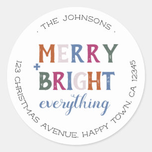 Merry and Bright Everything Christmas Adresse Runder Aufkleber