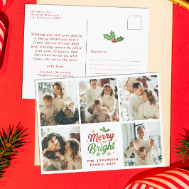 Merry and Bright Family Foto Collage Weihnachten Postkarte