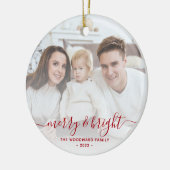 Merry and Bright Family Foto Rotes Skript Keramik Ornament (Links)