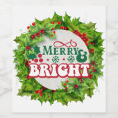 Merry and Bright Fun Holly Berries Weinetikett (Einzelnes Label)