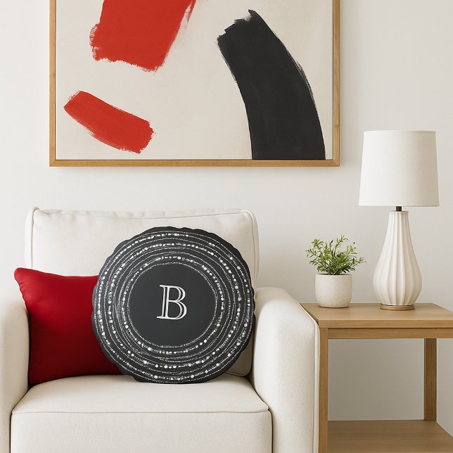 Merry and Bright Glitzern Monogram Styliday Rundes Kissen (Merry & Bright Sparkling Lights With Family Monogram Christmas Round Pillow - Holiday Home Decor)