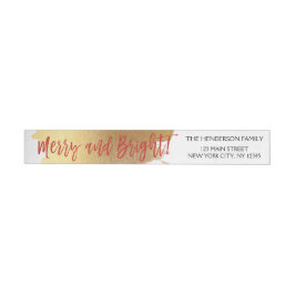 Merry and Bright Gold Foil and Red Christmas Rundum-Adressaufkleber