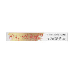 Merry and Bright Gold Foil and Red Christmas Rundum-Adressaufkleber