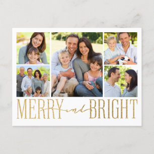 Merry and Bright Gold Foil Collage Feiertagspostkarte