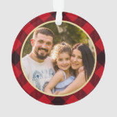 Merry and Bright Gold Green Red Kariert Foto Ornament (Rückseite)