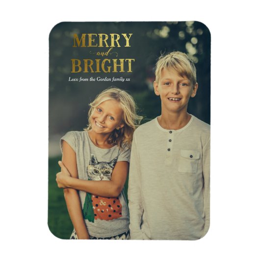 Merry and Bright Gold Magnetfotokarte Magnet (Vertikal)
