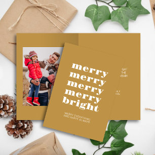 Merry and Bright ・ Gold Modernes Weihnachts-Foto Feiertagskarte