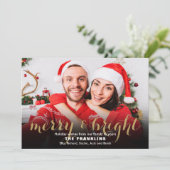 Merry and Bright Gold Script 4 Foto Weihnachten (Stehend Vorderseite)