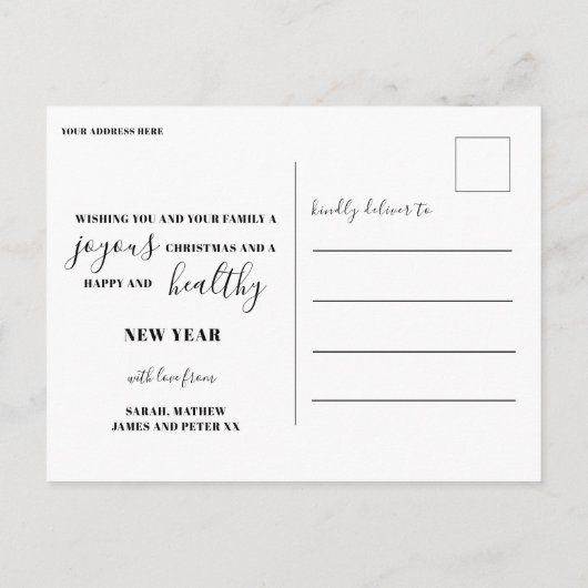 Merry and Bright Gold Script Foto Collage Postkarte (Rückseite)