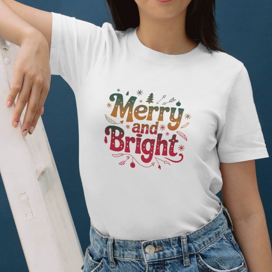 Merry and Bright Gradient Text Christmas T-Shirt