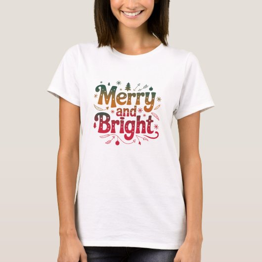 Merry and Bright Gradient Text Christmas T-Shirt (Vorderseite)