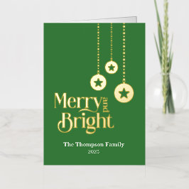 "Merry and Bright" Green Foll Foil Holiday Card