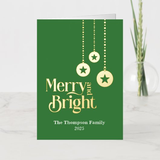 "Merry and Bright" Green Foll Foil Holiday Card (Vorderseite)