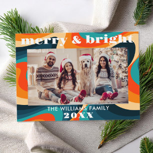 Merry and Bright Groovy Retro Foto Feiertagskarte