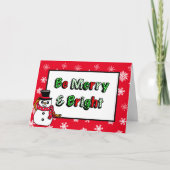 Merry and Bright Hand Drawn Snowman Karte (Vorderseite)