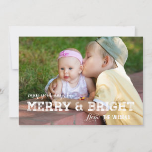 Merry and Bright Holiday Photo Card   Gold Feiertagskarte