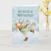 Merry and Bright Holiday Skaten Deer Card Karte (Gelbe Blume)
