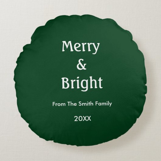 Merry And Bright Hunter Green Christmas Gift Decor Rundes Kissen (Vorderseite)