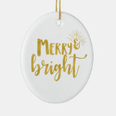 Merry and Bright Imitate Gold Typografy Foto Keramik Ornament (Rechts)