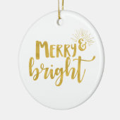 Merry and Bright Imitate Gold Typografy Foto Keramik Ornament (Links)