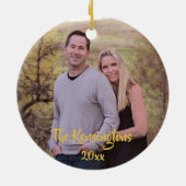 Merry and Bright Imitate Gold Typografy Foto Keramik Ornament (Hinten)