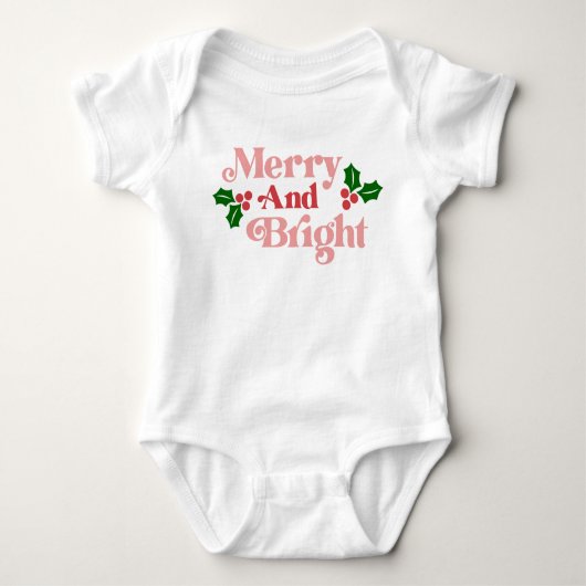 Merry and Bright - Klassische Holiday Typografie Baby Strampler (Vorderseite)
