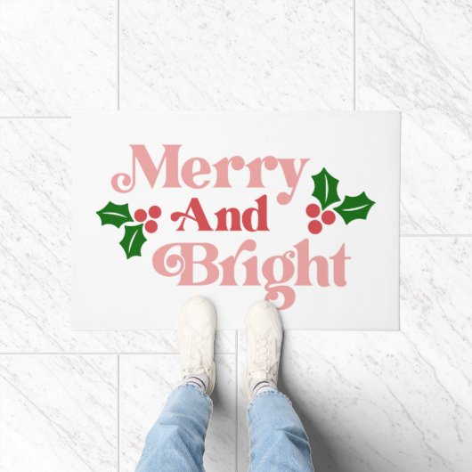 Merry and Bright - Klassische Holiday Typografie Fußmatte (Indoor)