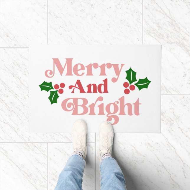 Merry and Bright - Klassische Holiday Typografie Fußmatte (Indoor)